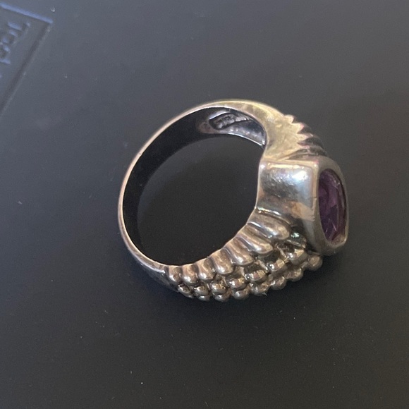 Estate Marked Sterling Channel Set Amethyst with Flared Ridged Sides Ring size 7 - Picture 7 of 8